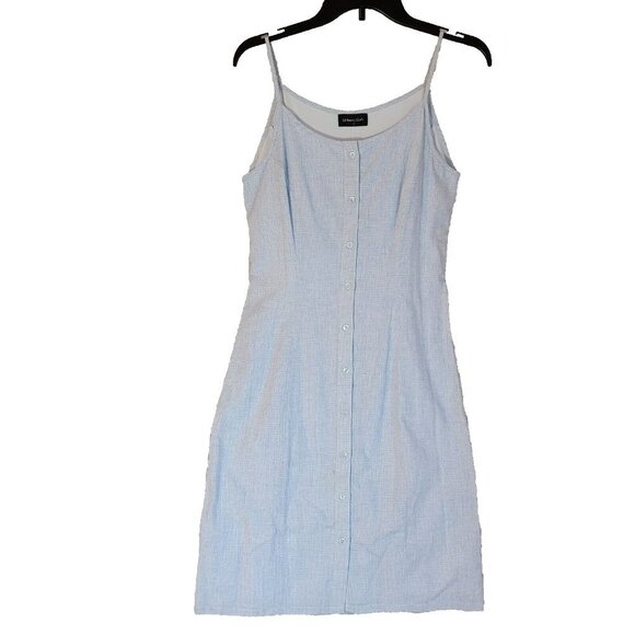 NWT Womens Midi Dress Strappy Button Up Round Neck Chambray Blue Size Small - Picture 2 of 10